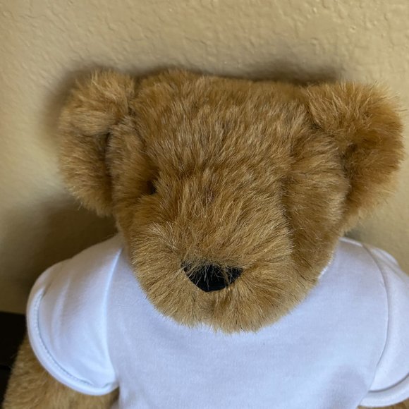 Vtg Vermont Teddy Bear Mohair Love Patch On Left Arm Fully Jointed Golden Brown - Picture 2 of 16